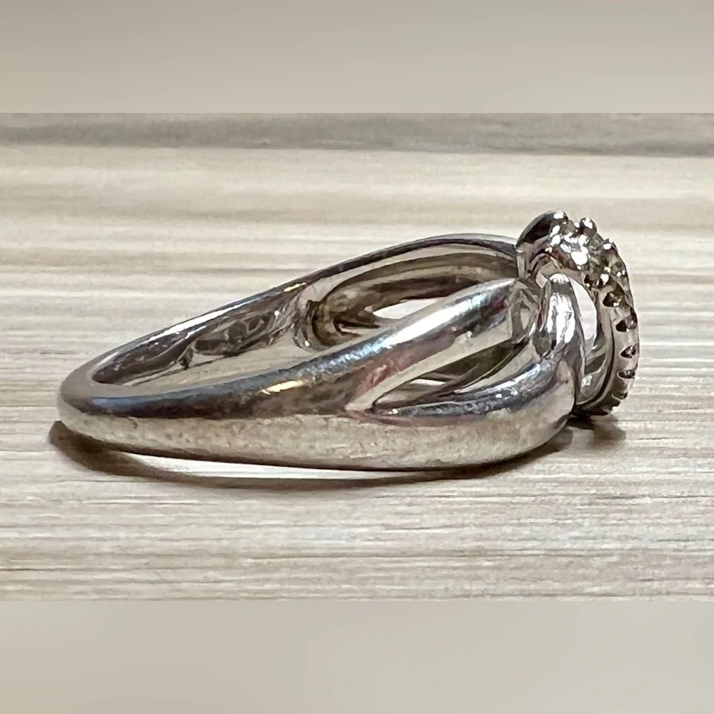 Designer Signed SUN Sterling Silver Double Row Diamond Highway Ring, Size 6.5